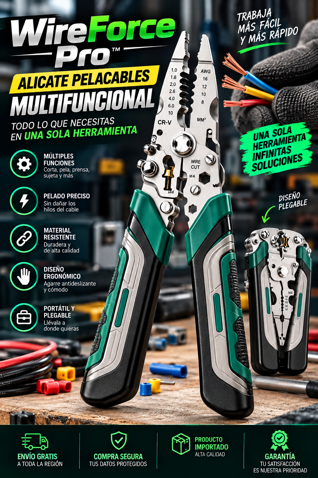 🔧⚡ WireForce Pro™ | Alicate Pelacables Multifuncional Profesional