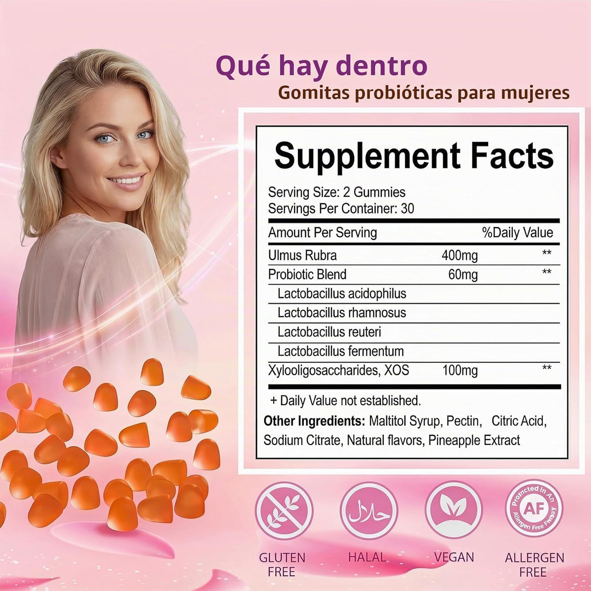 🌸 FloraFem Premium™ | Gomitas Probióticas Femeninas con Olmo Resbaladizo Pineapple Flavor | 60 Gummies - Importada