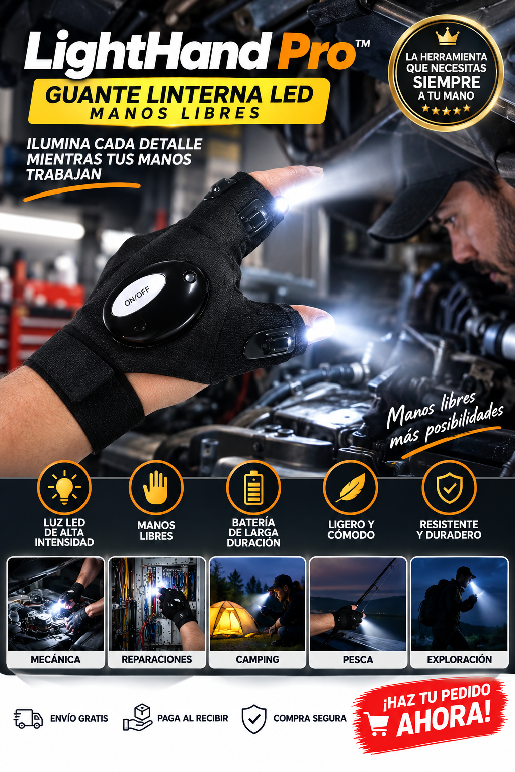 🔦 LightHand Pro™ | Guante Linterna LED Manos Libres