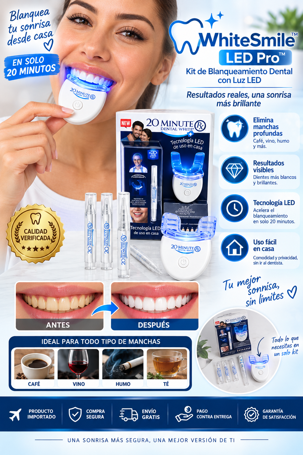 🦷✨ WhiteSmile LED Pro™ | Kit de Blanqueamiento Dental con Luz LED