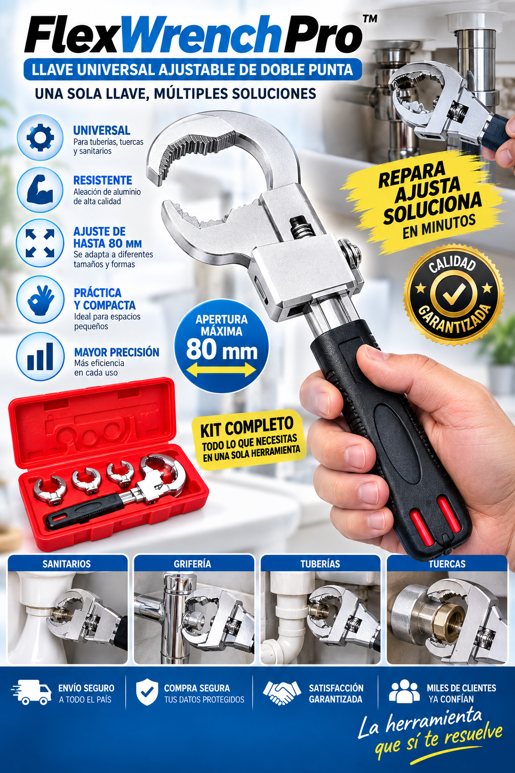 🔧 FlexWrench Pro™ | Llave Universal Ajustable de Doble Punta