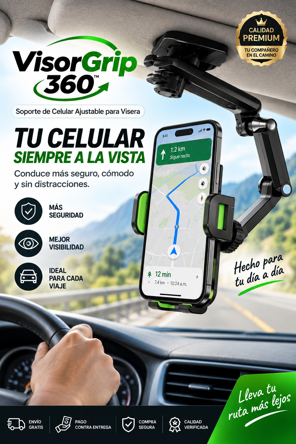 🚗📱 VisorGrip 360™ | Soporte de Celular Ajustable para Visera