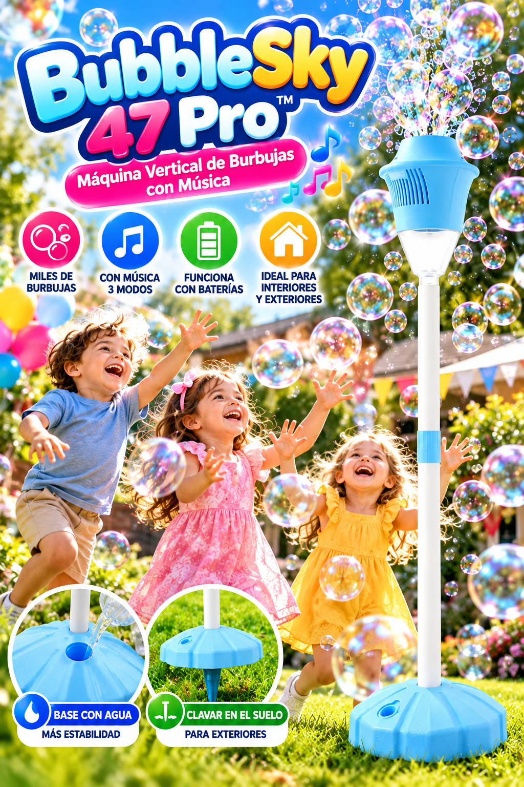 🫧✨ BubbleSky 47 Pro™ | Máquina Vertical de Burbujas con Música