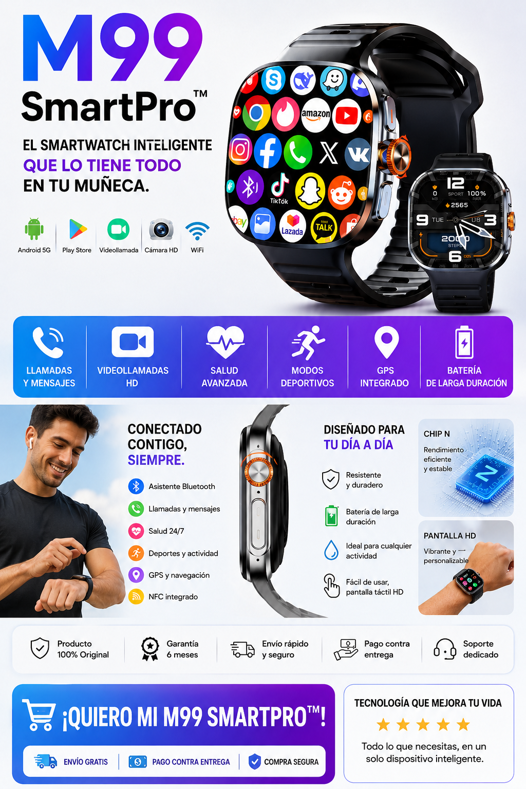 M99 SmartPro™ El smartwatch inteligente que lo tiene todo en tu muñeca. ⌚🔥