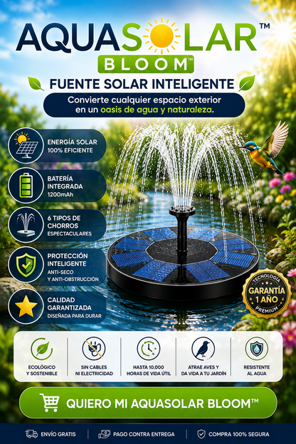 ☀️ AQUASOLAR BLOOM™  Fuente Solar Inteligente 🌿💦