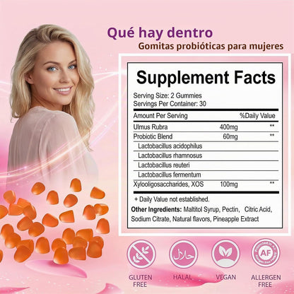 🌸 FloraFem Premium™ | Gomitas Probióticas Femeninas con Olmo Resbaladizo Pineapple Flavor | 60 Gummies - Importada
