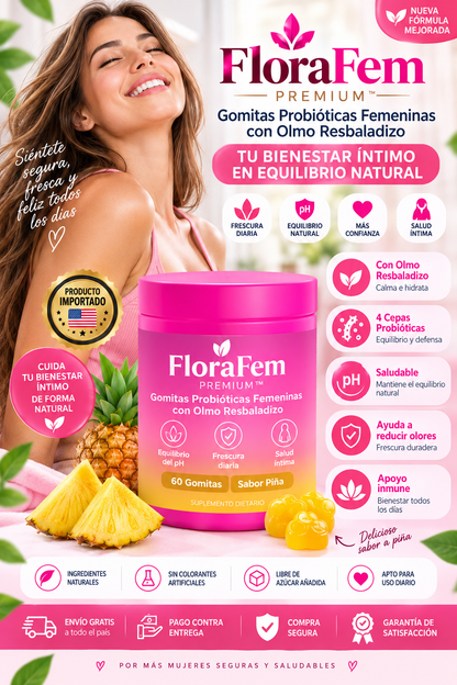 🌸 FloraFem Premium™ | Gomitas Probióticas Femeninas con Olmo Resbaladizo Pineapple Flavor | 60 Gummies - Importada