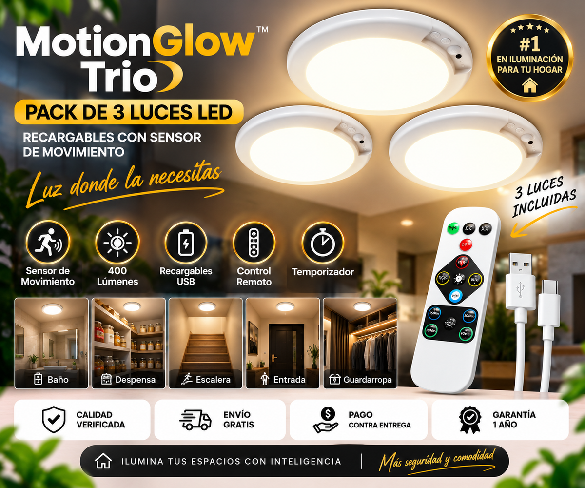🔥💡 MotionGlow Trio™ | Pack de 3 Luces LED Recargables con Sensor de Movimiento