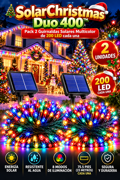 🎄✨ SolarChristmas Duo 400™ | Pack 2 Guirnaldas Solares Multicolor de 200 LED