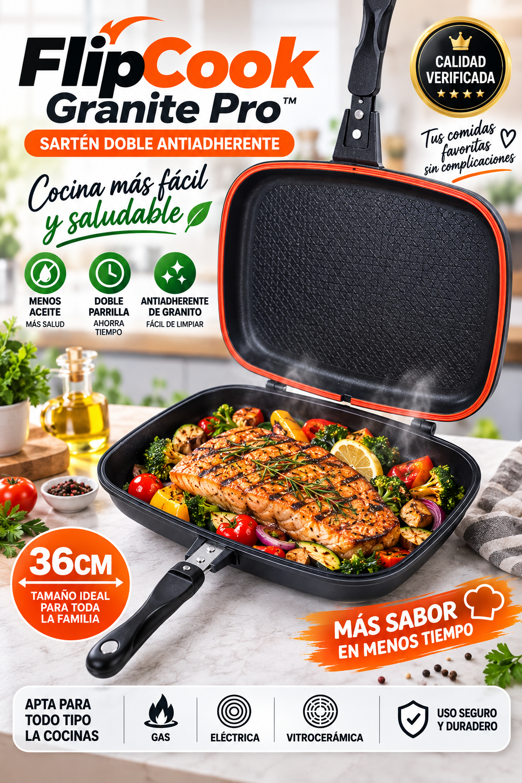 🔥 FlipCook Granite Pro™ | Sartén Doble Antiadherente