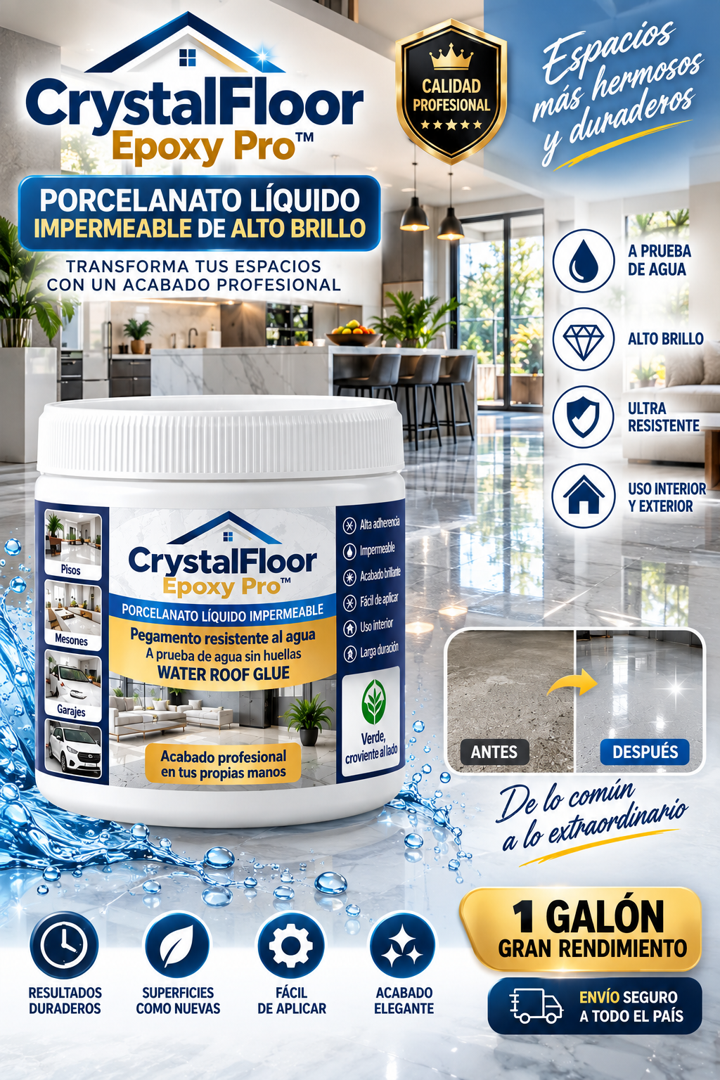 💎 CrystalFloor Epoxy Pro™ | Porcelanato Líquido Impermeable de Alto Brillo