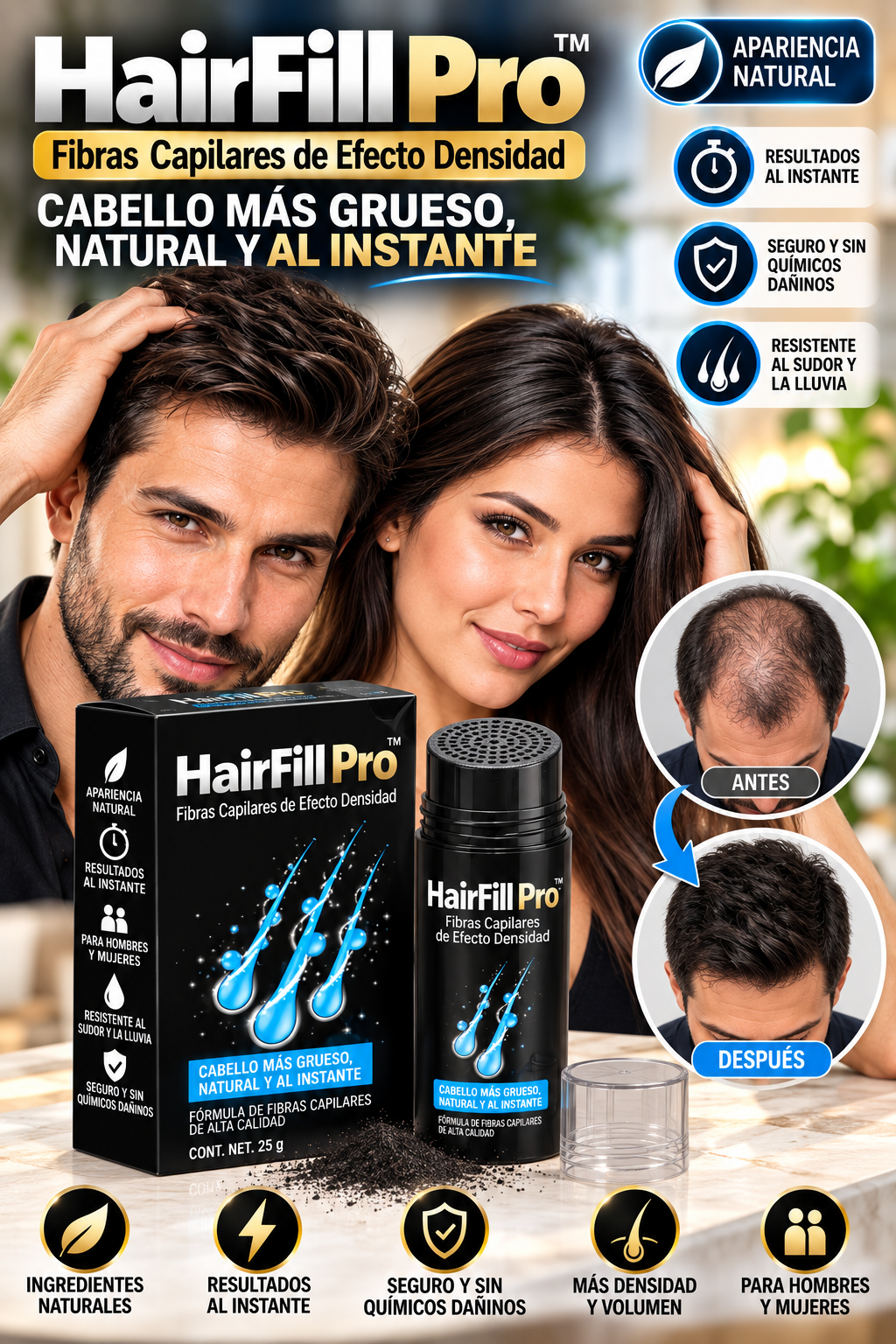 HairFill Pro™ | Fibras Capilares de Efecto Densidad